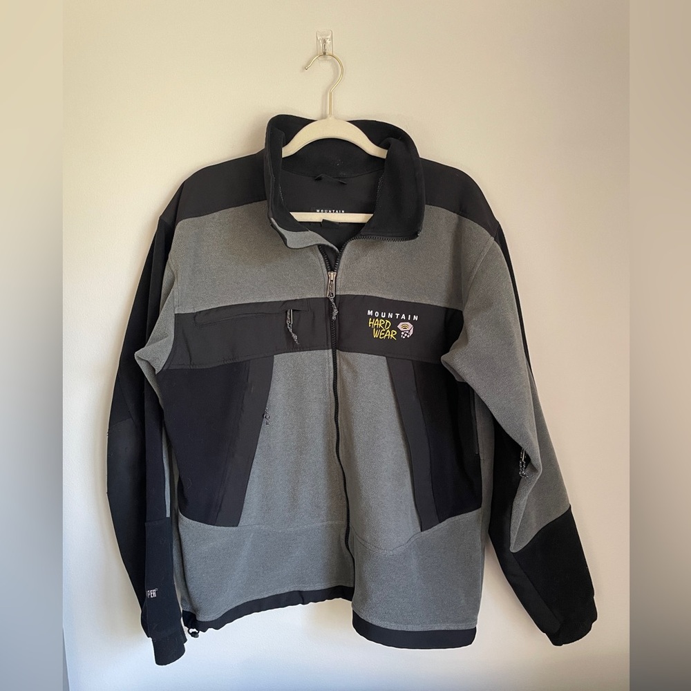 Mountain Hardwear Windstopper Black and Grey Fleece Zip Up Jacket Mens Large